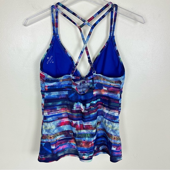 ATHLETHA Tankini Top Colorful Geometric Stripe Strappy Crossover Back, Size M - Picture 11 of 11